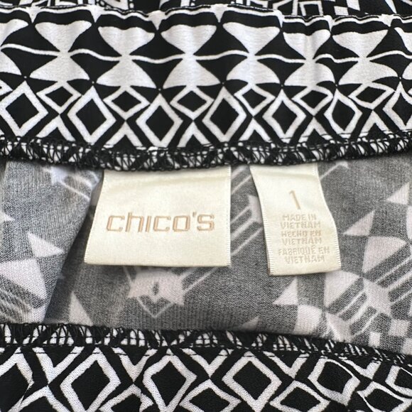 Chico's Skirt Size 1 M Black White Geometric Pattern Long Maxi Pull On Women - Picture 6 of 13
